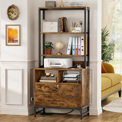 File Cabinet with Charging Station, Bookshelf with Filing Cabinet