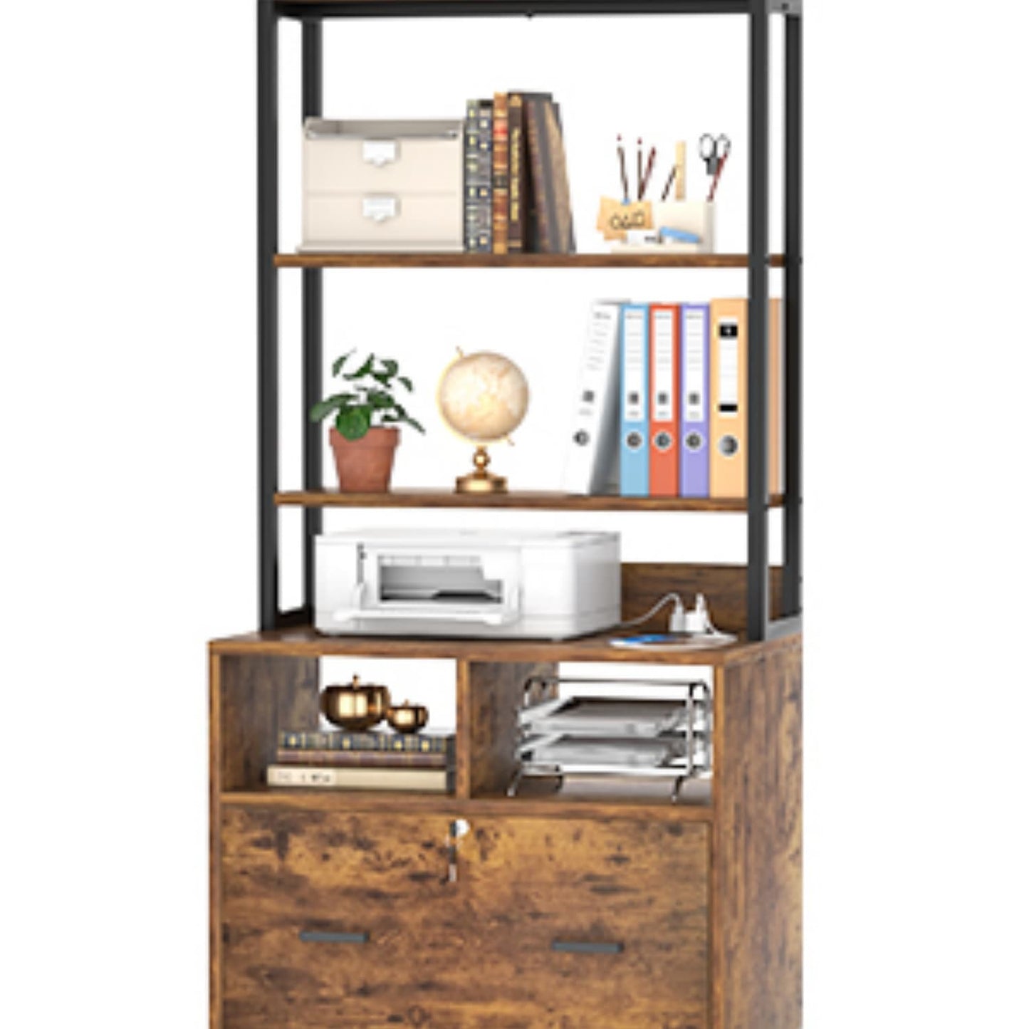 File Cabinet with Charging Station, Bookshelf with Filing Cabinet