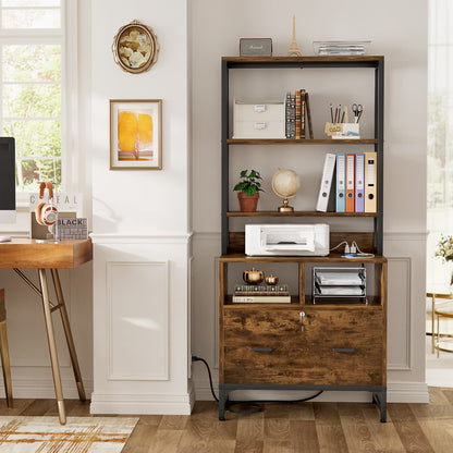 File Cabinet with Charging Station, Bookshelf with Filing Cabinet