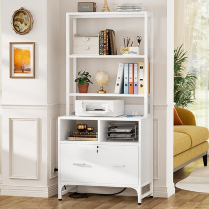 File Cabinet with Charging Station, Bookshelf with Filing Cabinet