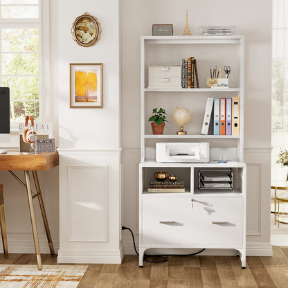 File Cabinet with Charging Station, Bookshelf with Filing Cabinet