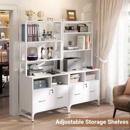 File Cabinet with Charging Station, Bookshelf with Filing Cabinet