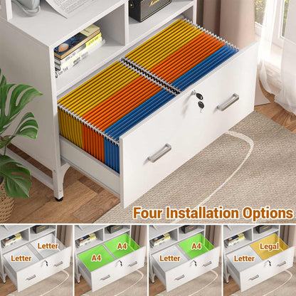 File Cabinet with Charging Station, Bookshelf with Filing Cabinet