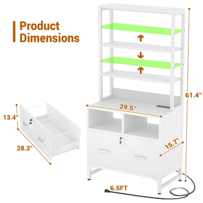 File Cabinet with Charging Station, Bookshelf with Filing Cabinet