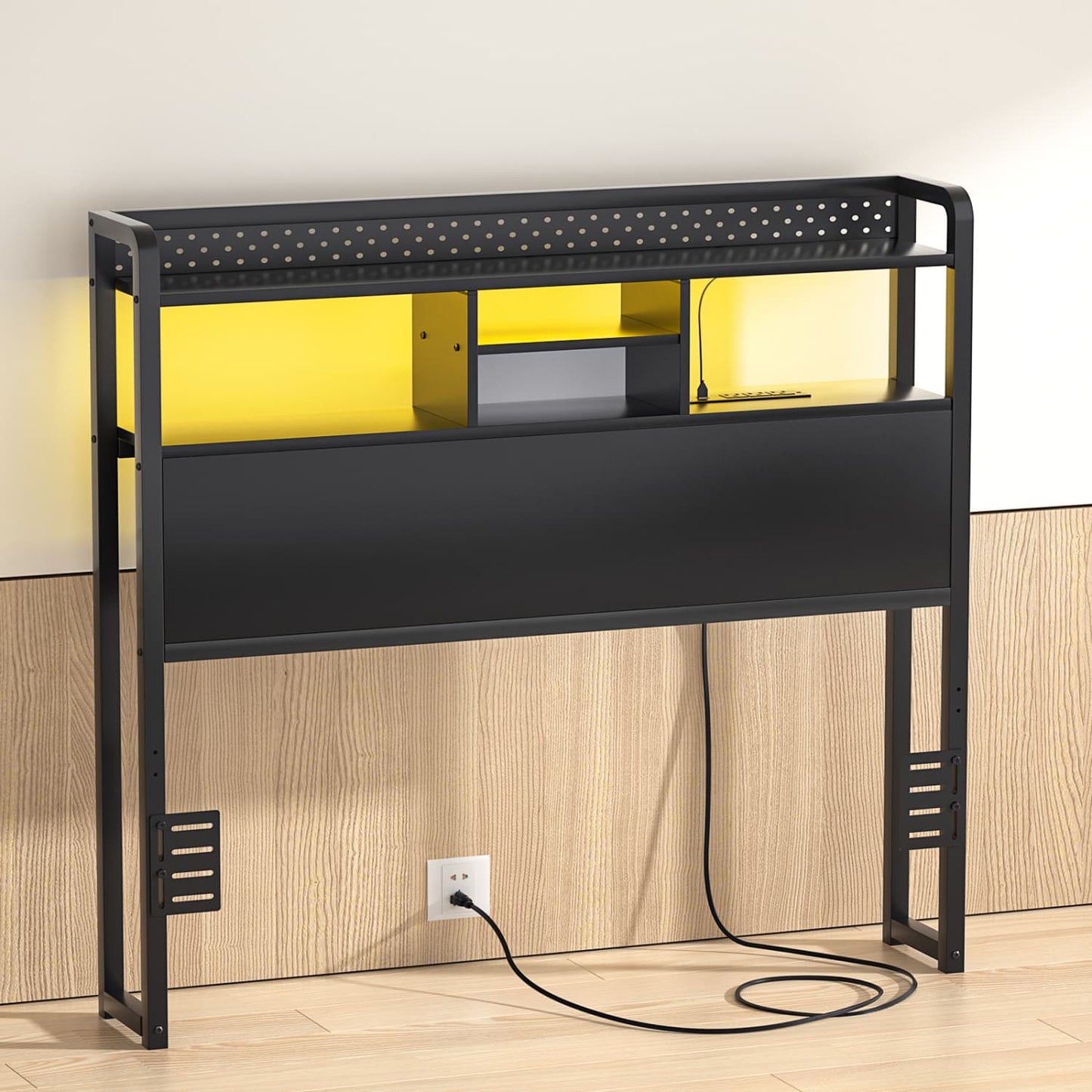 Twin Storage Headboard with Led Lights & Charging Station