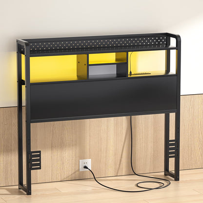 Twin Storage Headboard with Led Lights & Charging Station