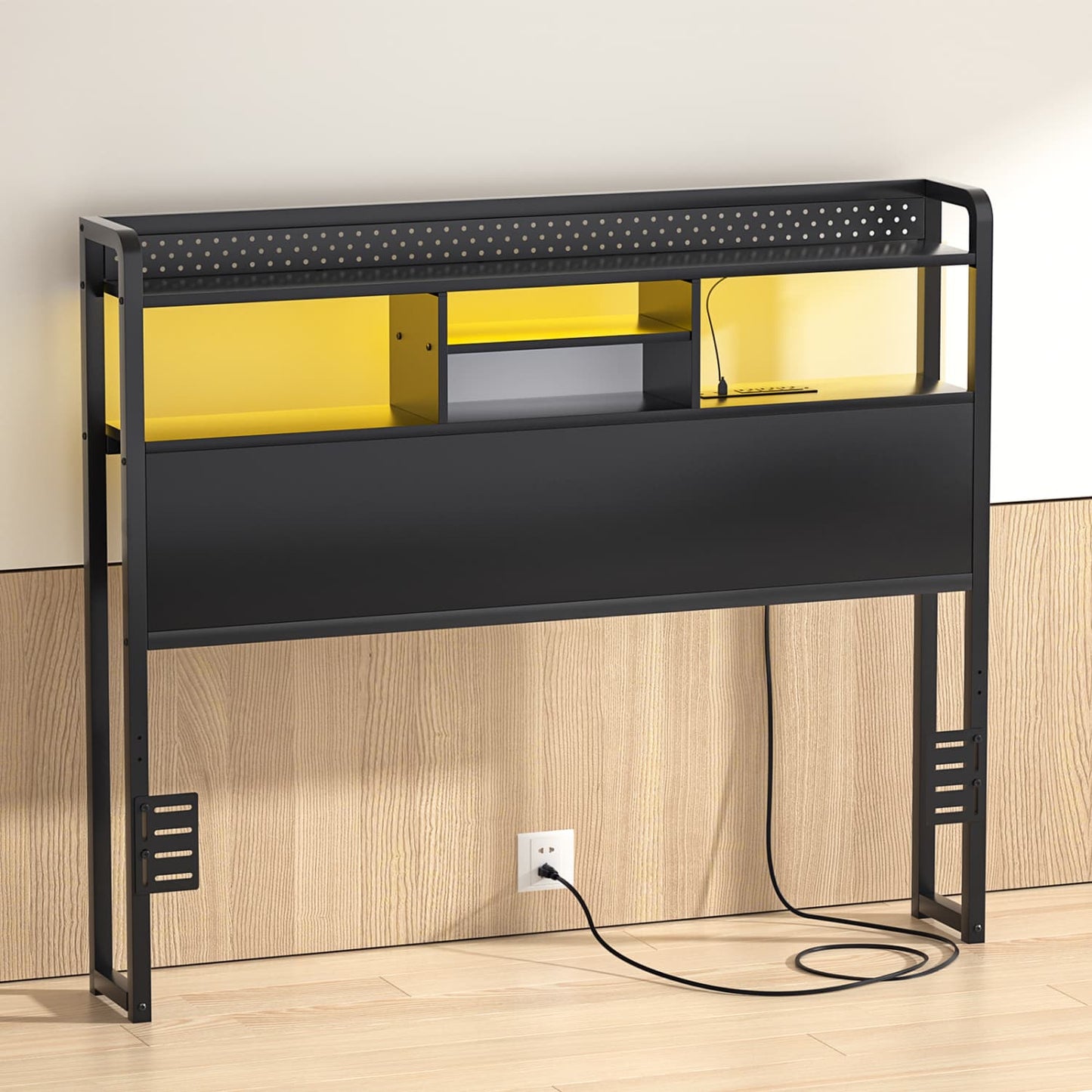 Full Storage Headboard with Led Lights & Charging Station