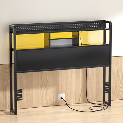 Full Storage Headboard with Led Lights & Charging Station