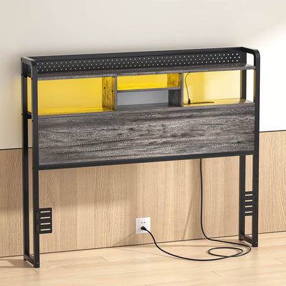 Full Storage Headboard with Led Lights & Charging Station