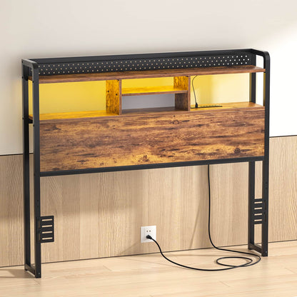 Full Storage Headboard with Led Lights & Charging Station