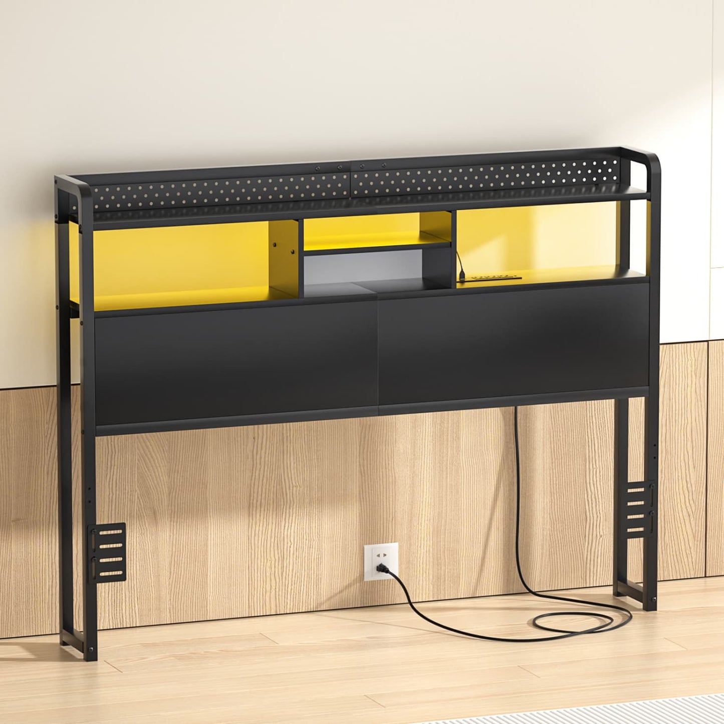 Queen Storage Headboard with Led Lights & Charging Station