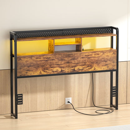 Queen Storage Headboard with Led Lights & Charging Station