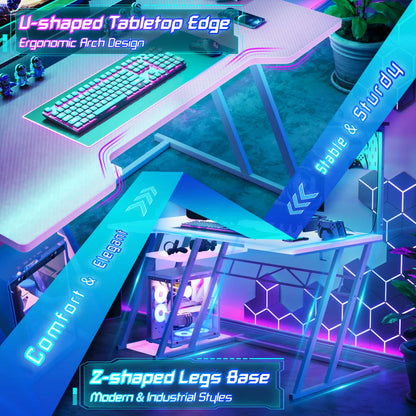 47-In Gaming Desk with Charging Station, Computer Desk with Hutch and Pegboard