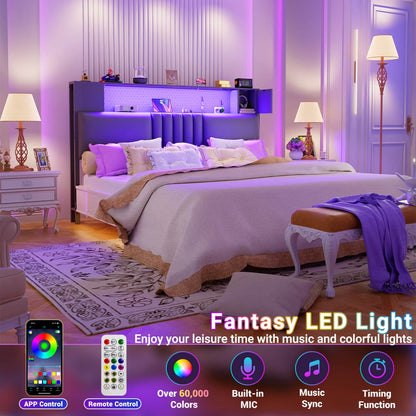 Storage Headboard with Charging Station and LED Light