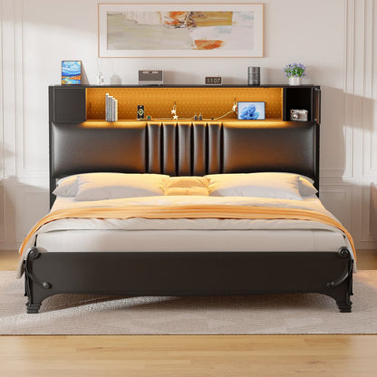 Storage Headboard with Charging Station and LED Light