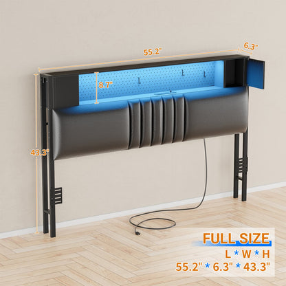Storage Headboard with Charging Station and LED Light