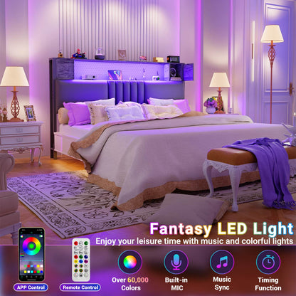 Storage Headboard with Charging Station and LED Light