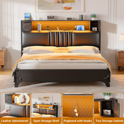 Storage Headboard with Charging Station and LED Light