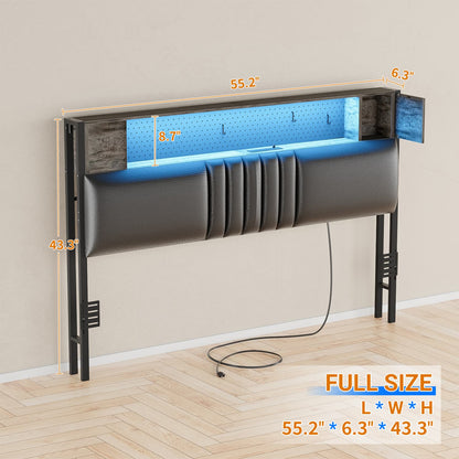 Storage Headboard with Charging Station and LED Light