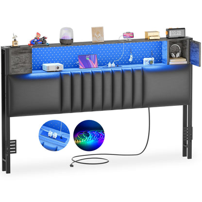 Storage Headboard with Charging Station and LED Light