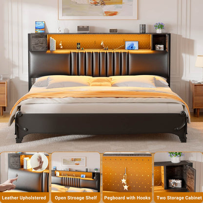 Storage Headboard with Charging Station and LED Light
