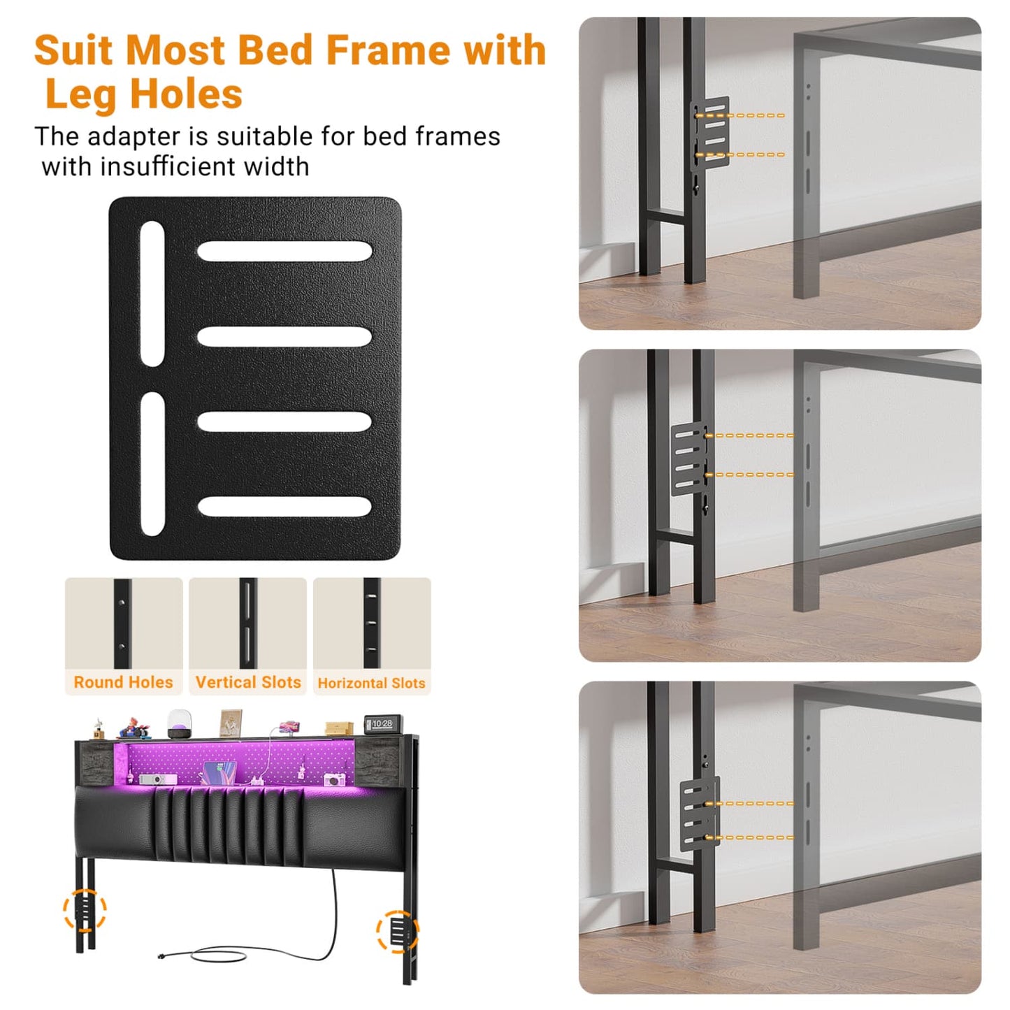 Storage Headboard with Charging Station and LED Light
