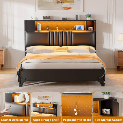 Storage Headboard with Charging Station and LED Light