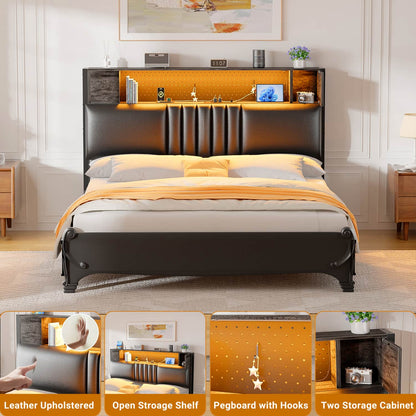 Storage Headboard with Charging Station and LED Light