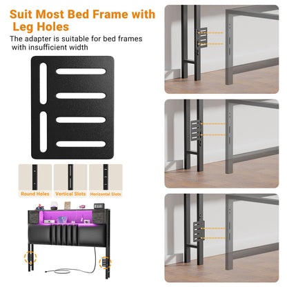 Storage Headboard with Charging Station and LED Light