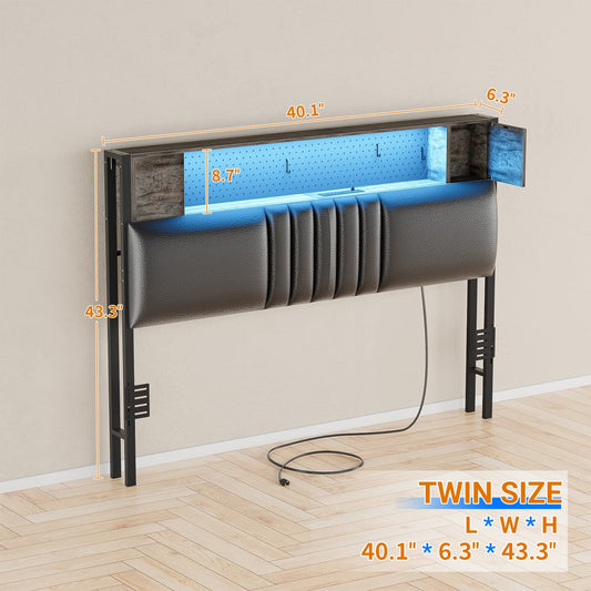 Storage Headboard with Charging Station and LED Light