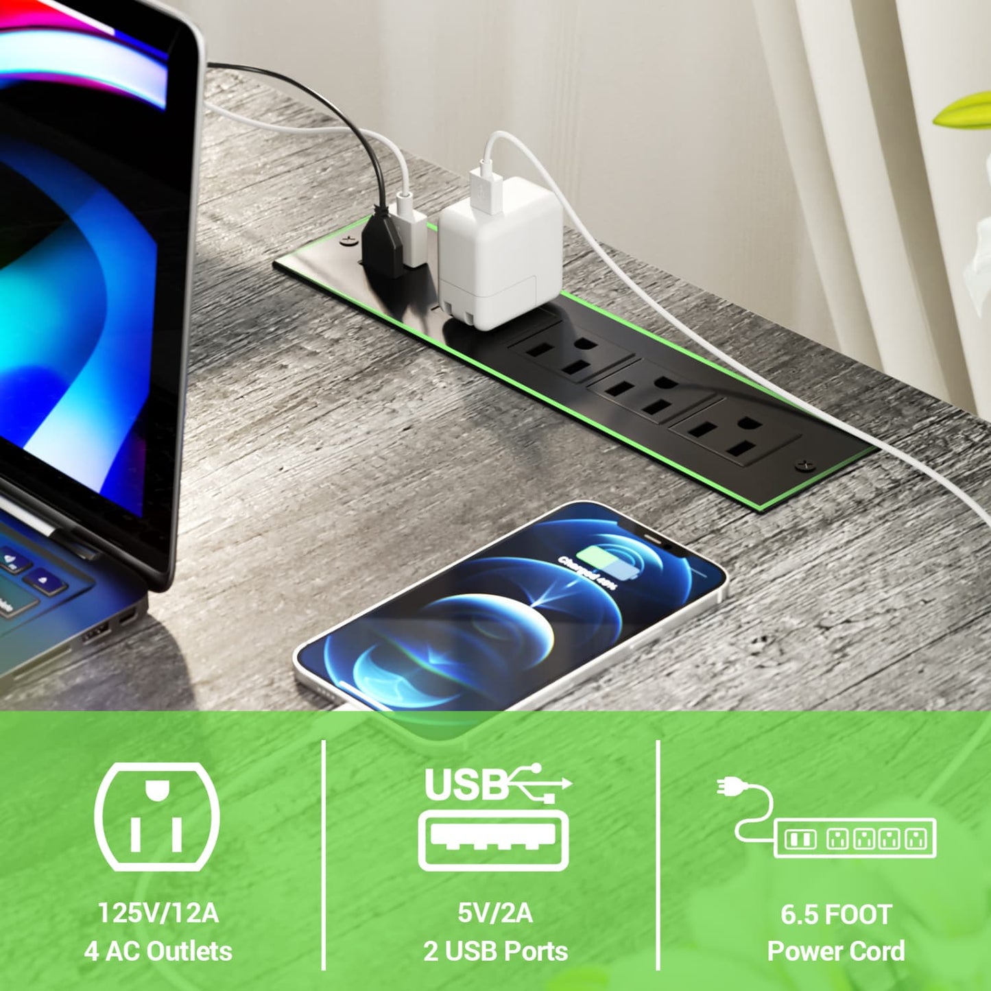 L Shape Desk with Charging Station, Computer Desk with LED Light