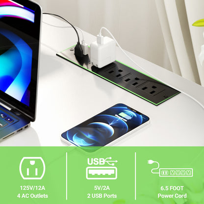 L Shape Desk with Charging Station, Computer Desk with LED Light