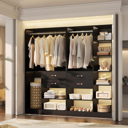80-In Closet System Set with Wood Drawers, Freestanding Closet Organizer with Hanging Rods