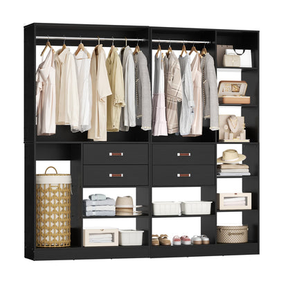 80-In Closet System Set with Wood Drawers, Freestanding Closet Organizer with Hanging Rods