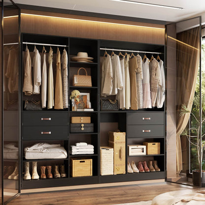 80-In Closet System Set with Wood Drawers, Freestanding Closet Organizer with Hanging Rods