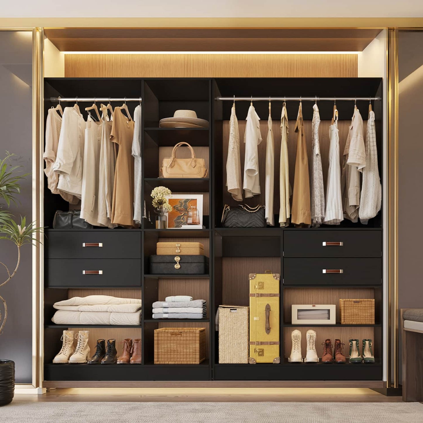 80-In Closet System Set with Wood Drawers, Freestanding Closet Organizer with Hanging Rods
