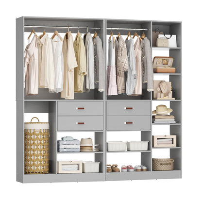 80-In Closet System Set with Wood Drawers, Freestanding Closet Organizer with Hanging Rods