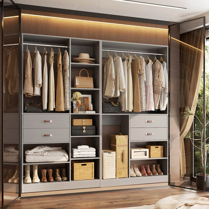 80-In Closet System Set with Wood Drawers, Freestanding Closet Organizer with Hanging Rods