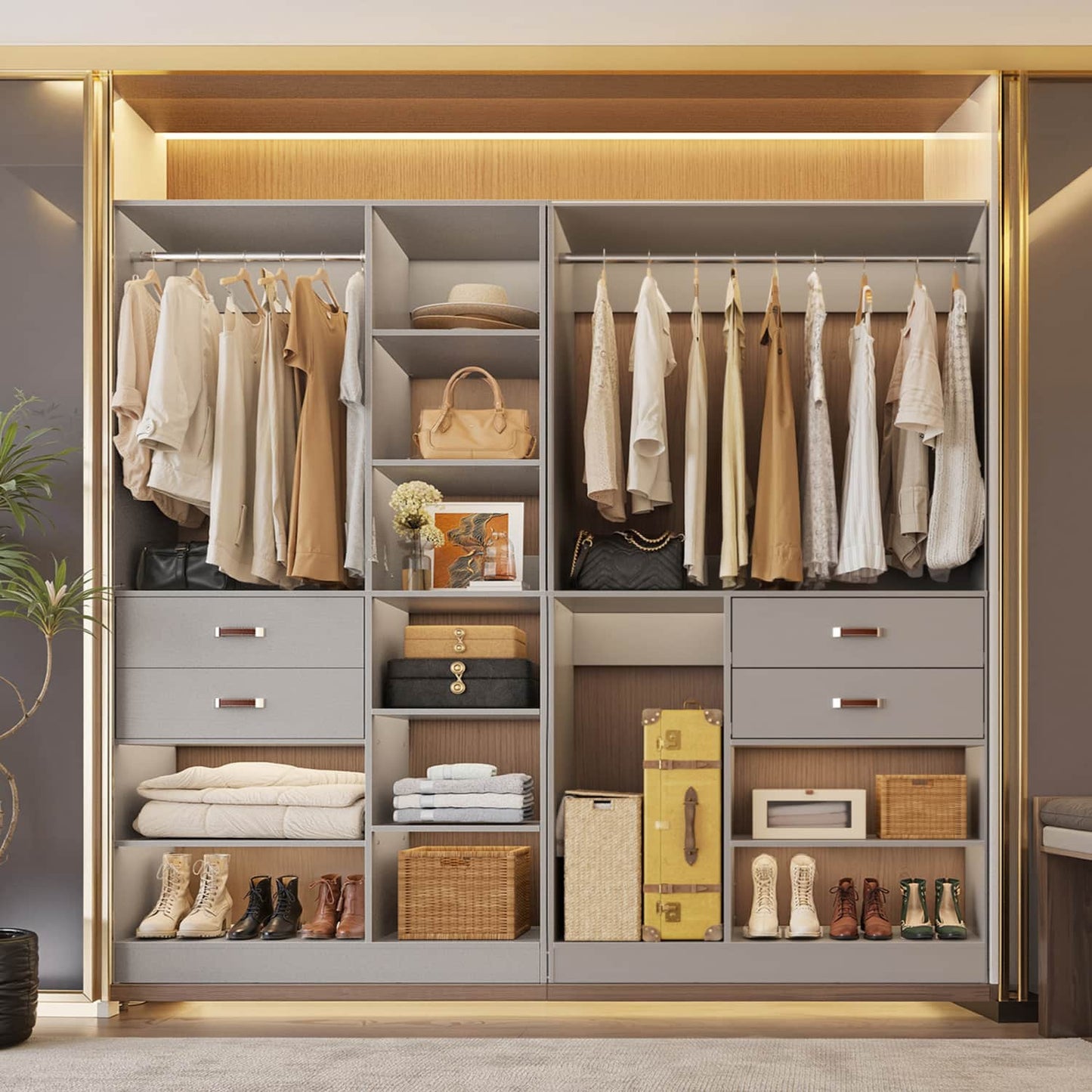 80-In Closet System Set with Wood Drawers, Freestanding Closet Organizer with Hanging Rods