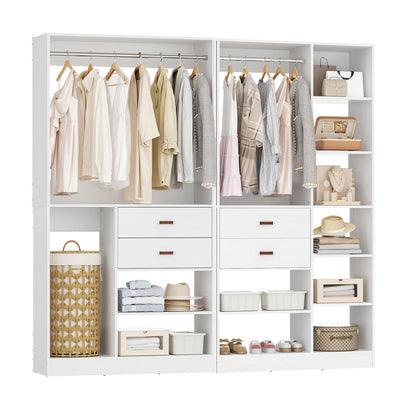 80-In Closet System Set with Wood Drawers, Freestanding Closet Organizer with Hanging Rods