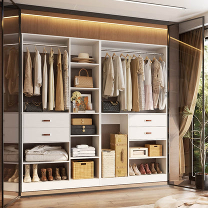 80-In Closet System Set with Wood Drawers, Freestanding Closet Organizer with Hanging Rods
