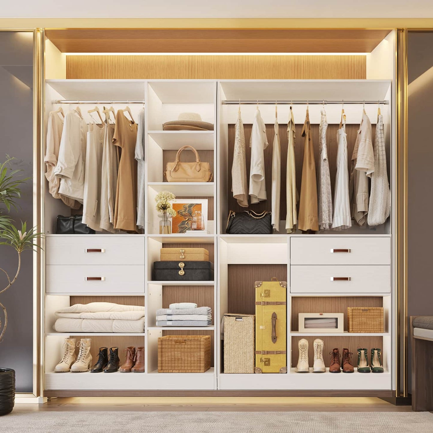 80-In Closet System Set with Wood Drawers, Freestanding Closet Organizer with Hanging Rods