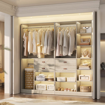 80-In Closet System Set with Wood Drawers, Freestanding Closet Organizer with Hanging Rods