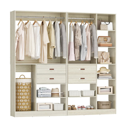 80-In Closet System Set with Wood Drawers, Freestanding Closet Organizer with Hanging Rods