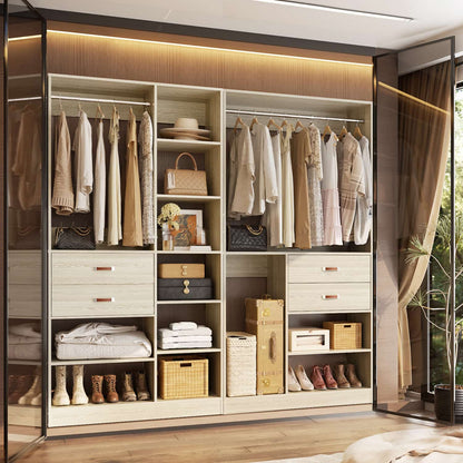 80-In Closet System Set with Wood Drawers, Freestanding Closet Organizer with Hanging Rods