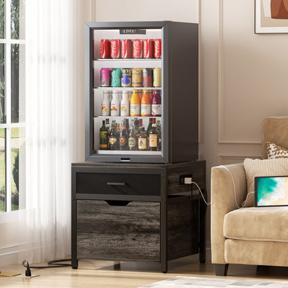 End Table with Charging Station, Mini Fridge Stand with Rolling Drawers