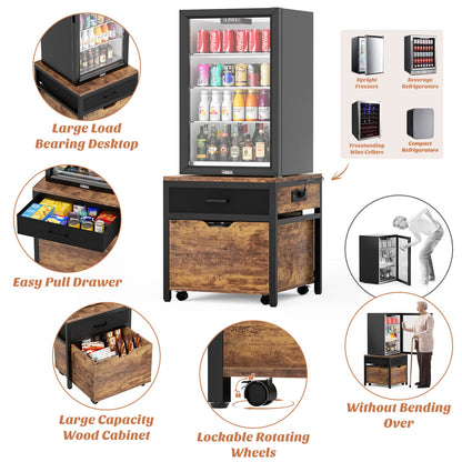 End Table with Charging Station, Mini Fridge Stand with Rolling Drawers