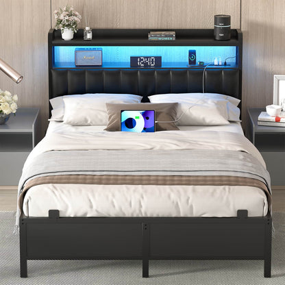 Bed Frame with Upholstered Storage Headboard