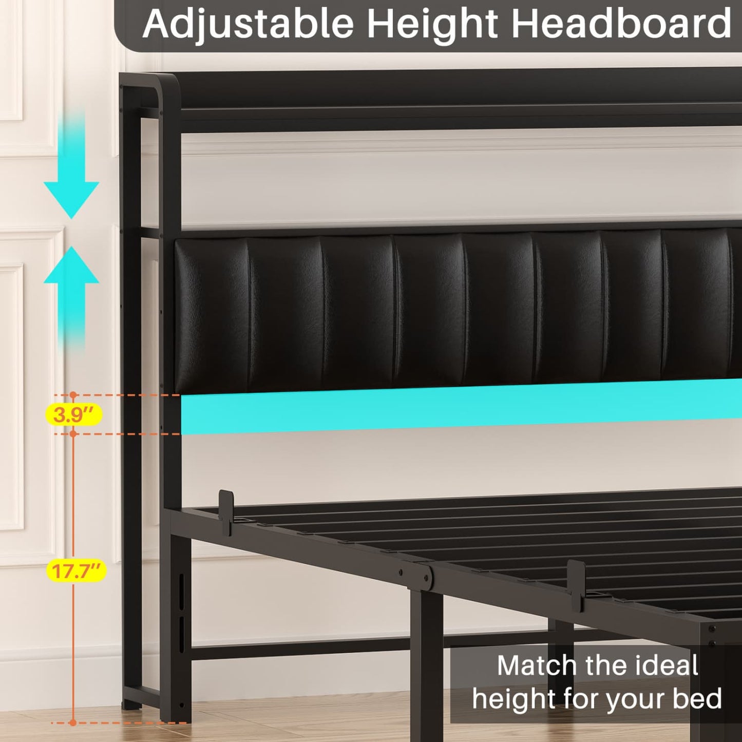 Bed Frame with Upholstered Storage Headboard