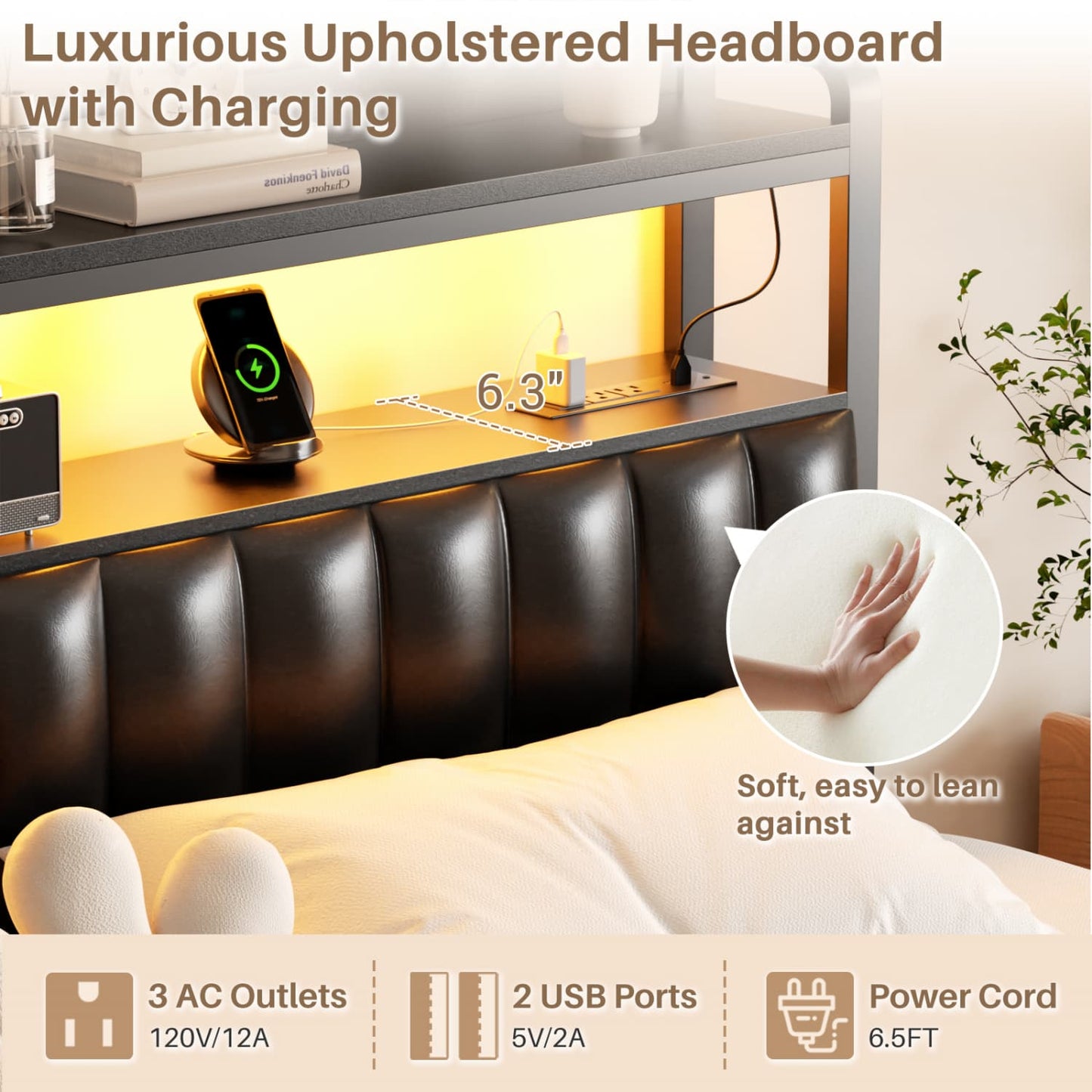 Bed Frame with Upholstered Storage Headboard